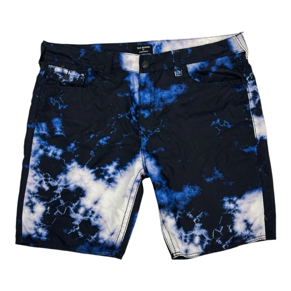 True Religion Swimwear Mens Size 42 Camo Blue Black Board Shorts